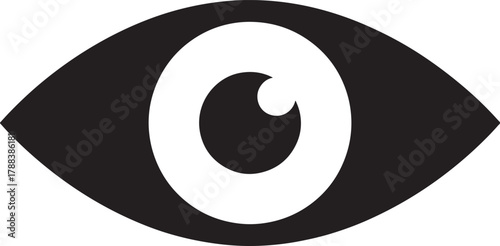 Black and white stylized human eye icon with pupil and iris Keywords: eye, vision, iris, pupil, sight