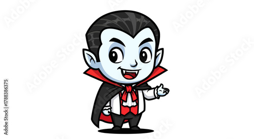 Charming cartoon vampire with a friendly gesture and classic attire for festive designs