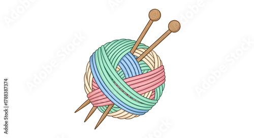 Colorful yarn ball with knitting needles, representing creative hobbies and crafting inspiration
