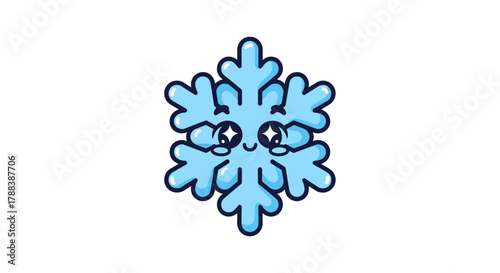 Cute blue snowflake character with sparkling eyes illustration ideal for seasonal designs