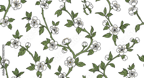 Delicate flowering branches creating an ornate vintage floral seamless pattern design