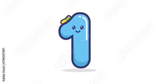 Delightful blue number one cartoon character with charming smile and colorful accents