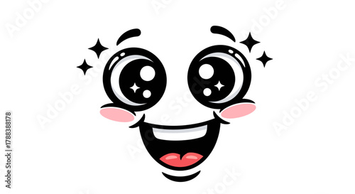 Delightful cartoon visage displaying intense happiness and sparkling expressive eyes