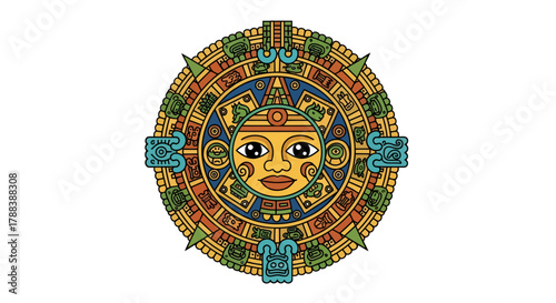 Detailed cultural sun stone illustration showcasing ancient heritage and legacy symbol
