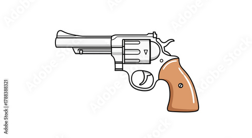 Detailed illustration of a classic revolver with a brown handle against a white backdrop
