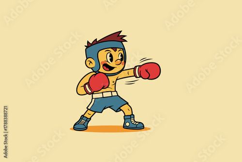 Cartoon Boxer Boy Ready to Fight in Boxing Gear.