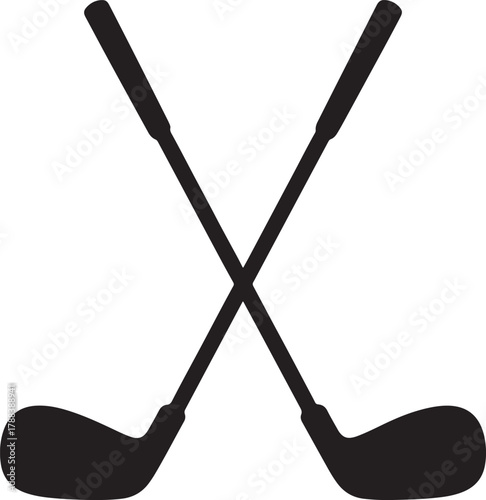 Silhouette of Two Crossed Golf Clubs on White Background sport equipment