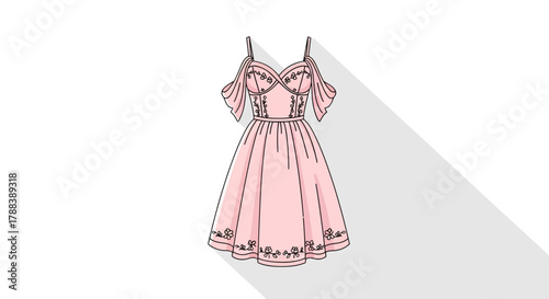 Elegant cold shoulder dress with floral accents design for special events illustration