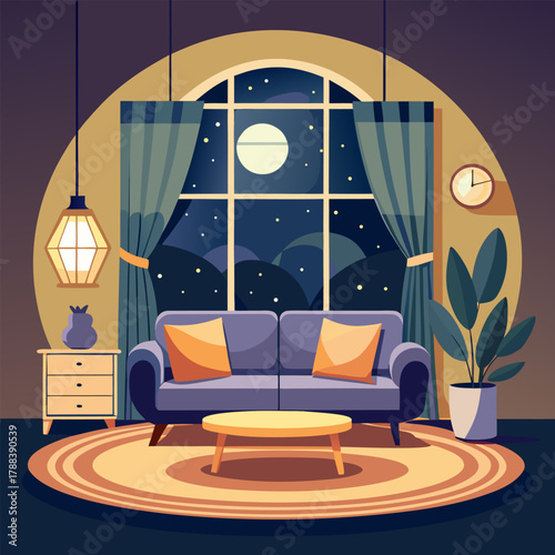 interior of the house with the moon