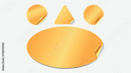 Gold Peel Off Sticker Shapes Vector with Curled Corners