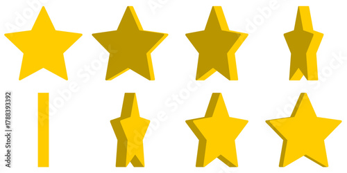 Basic 8-frame Sprite Sheet Set of Rotating 3D Style Shaded Cute Golden Star Sign Symbol Icon for Game and App UI Animation. Vector Image.