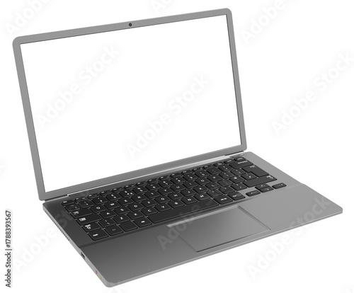 A stylish gray laptop with an insulated screen is the perfect layout for design. The ergonomic keyboard and minimalist design emphasize the professional style.