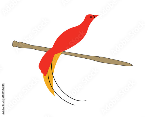 Bird of Paradise on sitting on a Traditional Yam Digging Stick