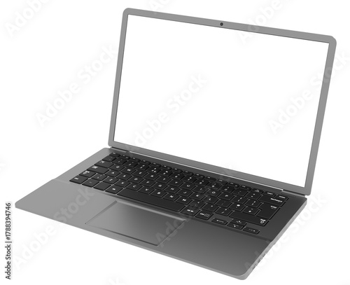 A stylish gray laptop with an insulated screen is the perfect layout for design. The ergonomic keyboard and minimalist design emphasize the professional style.