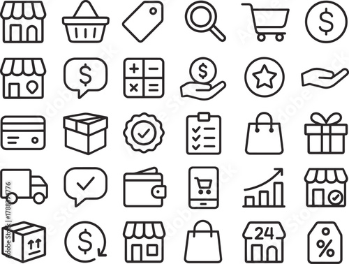 Marketplace Line Icons Pack – Vector Icons for E-Commerce, Shopping, and Online Stores
