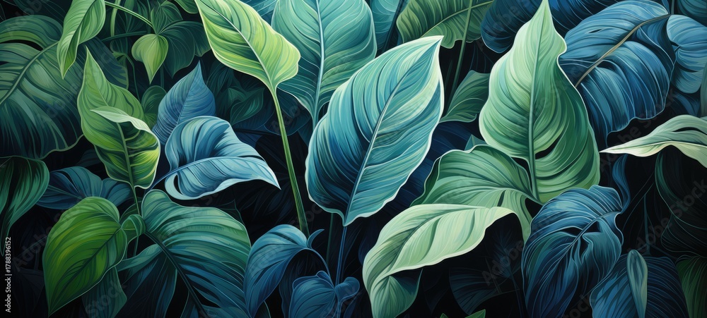 custom made wallpaper toronto digitalLush green and blue tropical leaves