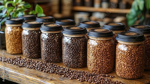 Jars of Coffee Beans in a Cozy Shop Setting