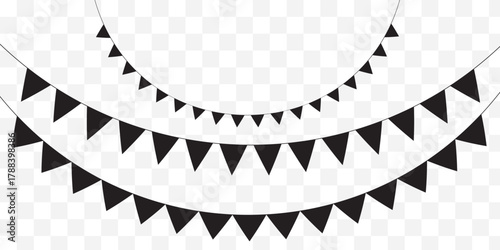 Black Pennant Banners Silhouettes, Party Decorations, Vector Art. hanging flags with text Happy Birthday, festive decorations. EPS 10. 