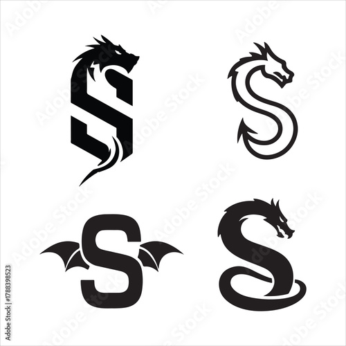 Dragon letter S logo set in different minimalist designs