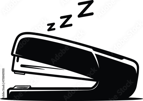 A sleeping stapler with comic style zzzs floating above it black and white