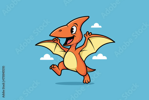 Happy Pterodactyl Cartoon Character Flying with Joy.