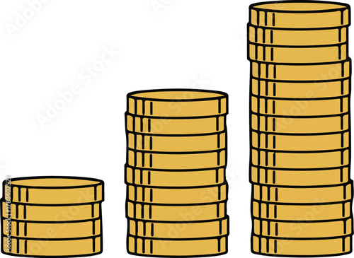Financial Growth: Stacks of gold coins, symbolizing wealth and prosperity, stand tall. This image can symbolize various financial concepts such as savings, investments, and economic growth.