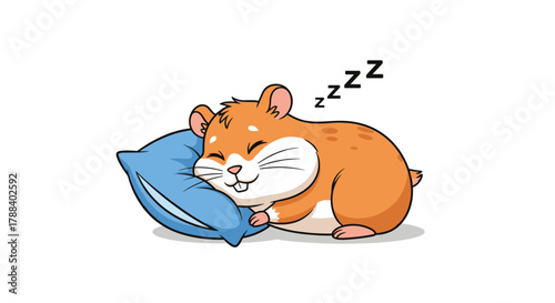 A cute, chubby, cartoon hamster is blissfully sleeping on a blue pillow, depicted with Zzz symbols.