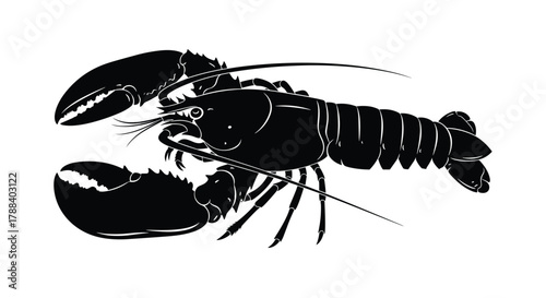 A stark black silhouette of a lobster with prominent claws against a clean white background, showcasing its marine creature form.
