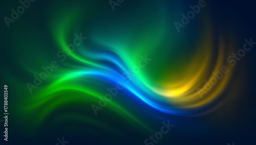 Vibrant flowing abstract light waves in green blue and yellow pattern