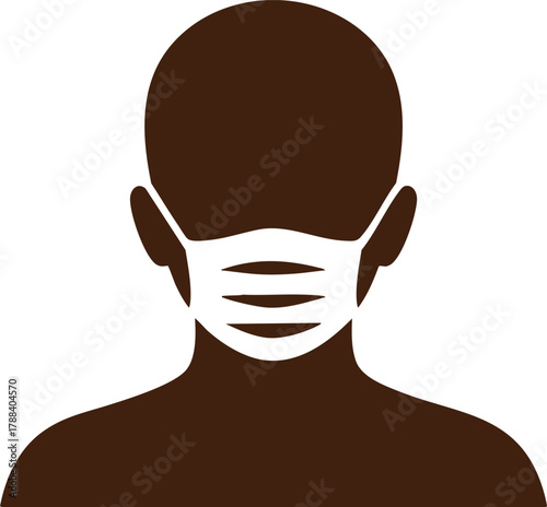 Minimalist silhouette of a person wearing a protective face mask, health and safety graphic design.
