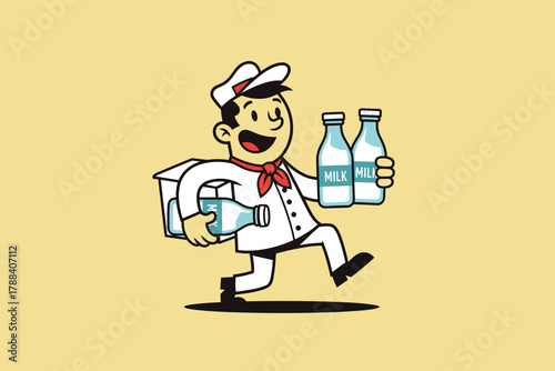 Happy Milkman Delivering Fresh Milk Bottles with a Smile.