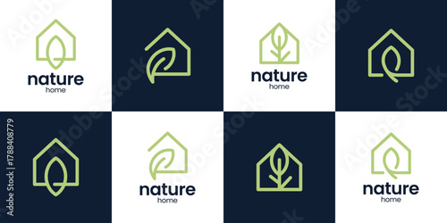 Set of a nature home logo design vector illustration. House design with leaf graphic Icon, symbols, creative