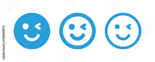 smiley, face, icon, emoji, emoticon, blue, winking, happy, cheerful, simple, graphic, design, symbol, illustration, isolated, white background, set, collection, expression, emotion, friendly, positive