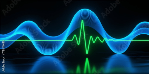Abstract blue line graph of a DNA molecule and medical heartbeat pulse on a digital monitor background