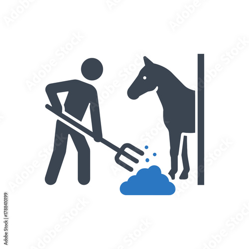 Cleaning horse stable icon