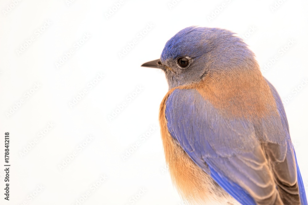 Obraz premium Western Bluebird resting on a bright white background in natural light