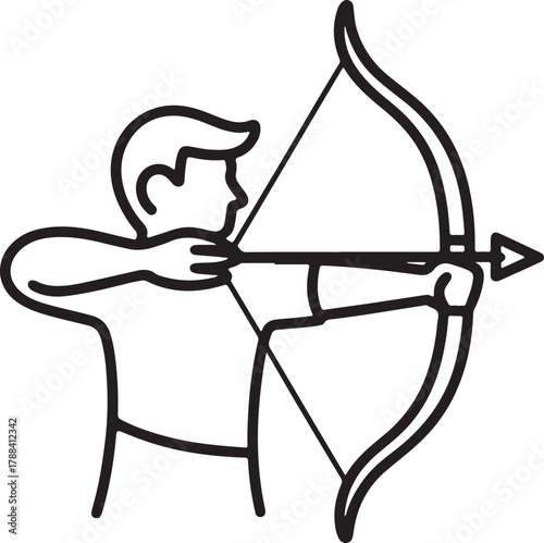 Archer aiming at target line art