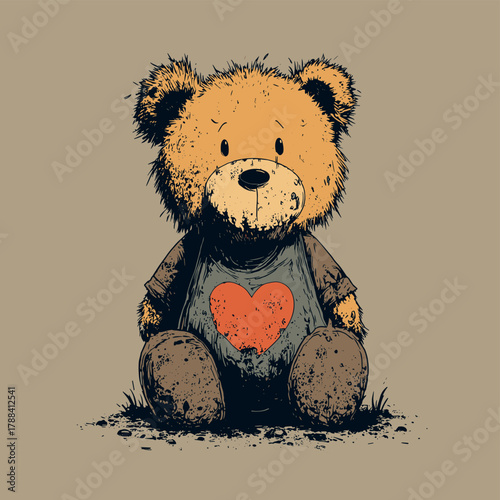 Vector illustration of an old worn out dirty teddy bear
