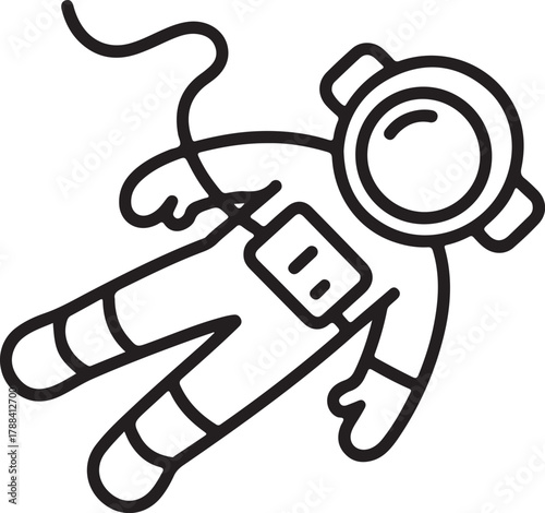 Astronaut floating in space with tether line art