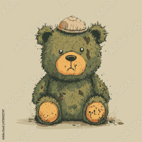 Vector illustration of an old worn out dirty teddy bear