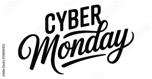 Cyber Monday stylized text with bold uppercase “CYBER” and cursive “Monday” on light background, elegant ecommerce design for online sales 