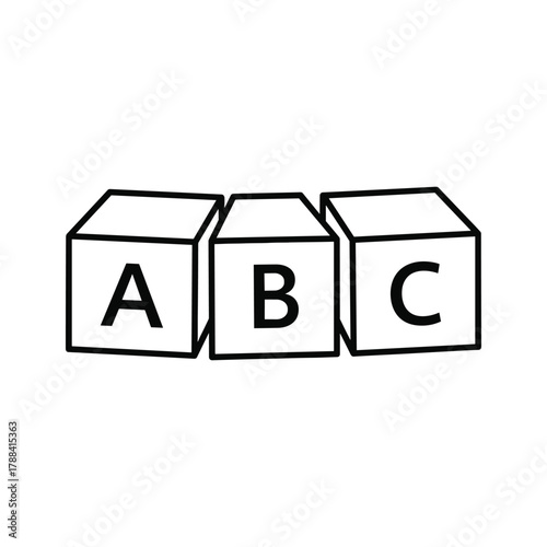 Three alphabet blocks with letters a, b, and c lined up horizontally