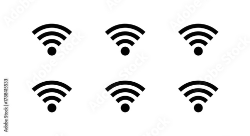 Six abstract Wi-Fi signal icons arranged in a grid, representing connectivity and wireless technology.