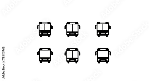 A collection of six identical black bus icons arranged in two rows on a white background.