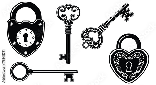 Vintage keys and ornate padlocks, symbols of security and mystery