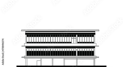 Minimalist modern office building with clean lines and glass facade