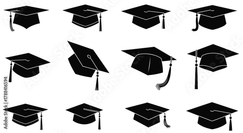 Graduation caps silhouettes