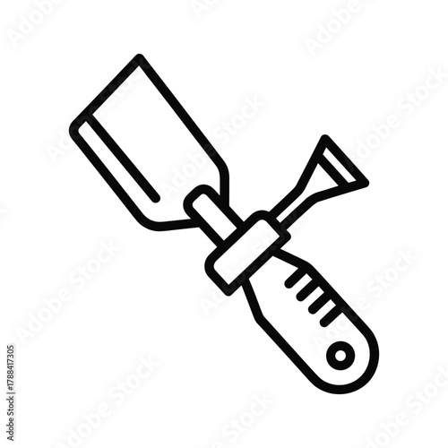 Line art icon of a paint scraper tool