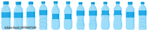 Water bottle icons set in blue color for hydration, beverage, and packaging design concepts. Plastic water bottle set. Plastic drink container set. bottle, water, aqua, vector, icon 