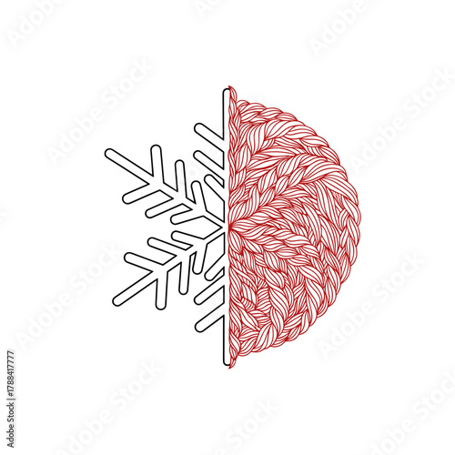 Artistic representation of a snowflake merging with a woolen mitten  